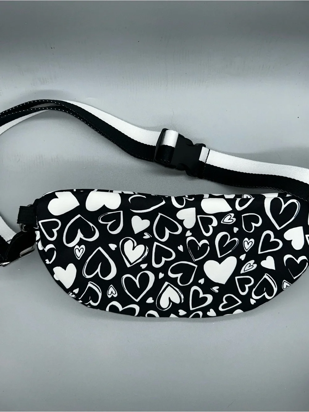Brighton Black & White Heart-Print Crossbody with Red Zipper